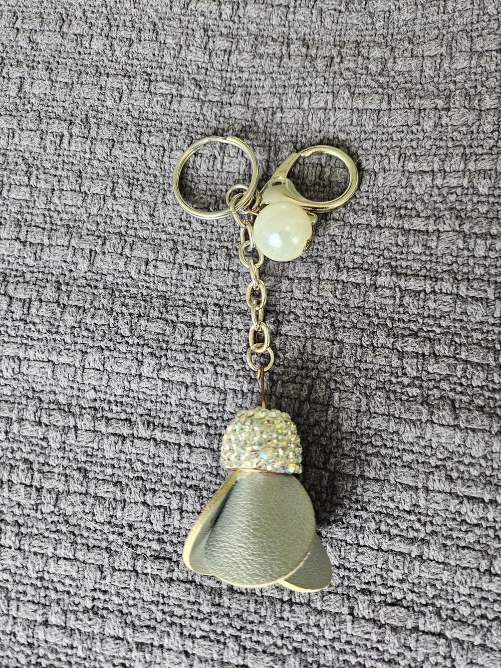 Gold-Tone Light Green & Crystal Leather Flower Keychain - Gold